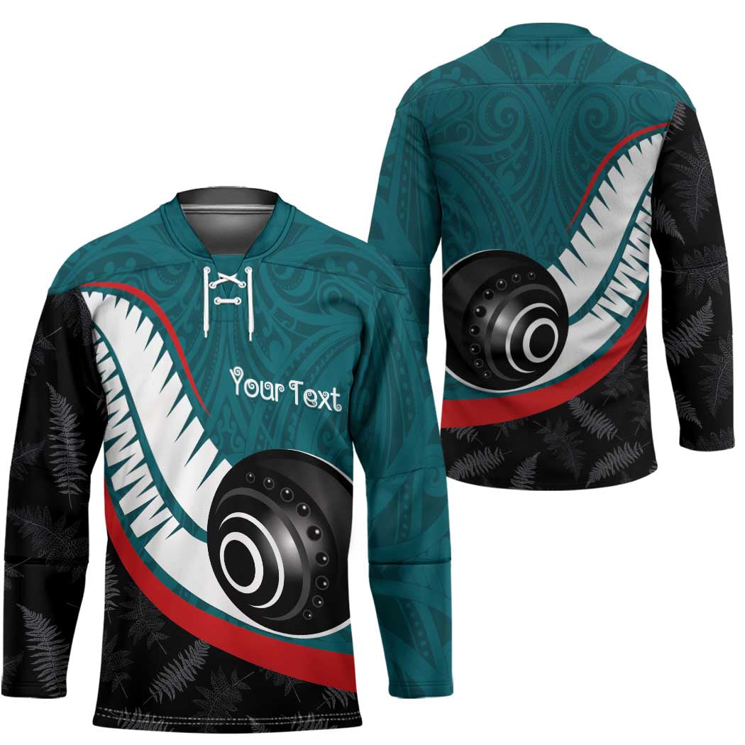 Personalised Aotearoa Lawn Bowls Hockey Jersey Maori and Silver Fern Sporty Style Teal Color - Polynesian Pride