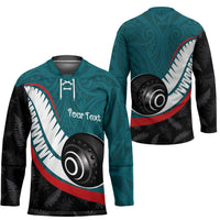 Personalised Aotearoa Lawn Bowls Hockey Jersey Maori and Silver Fern Sporty Style Teal Color - Polynesian Pride