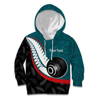 Personalised Aotearoa Lawn Bowls Kid Hoodie Maori and Silver Fern Sporty Style Teal Color - Polynesian Pride