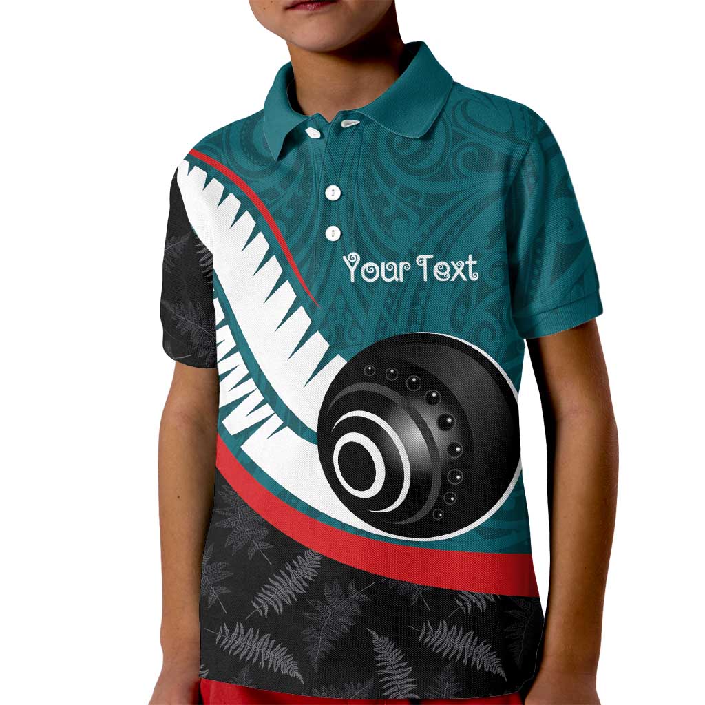 Personalised Aotearoa Lawn Bowls Kid Polo Shirt Maori and Silver Fern Sporty Style Teal Color - Polynesian Pride