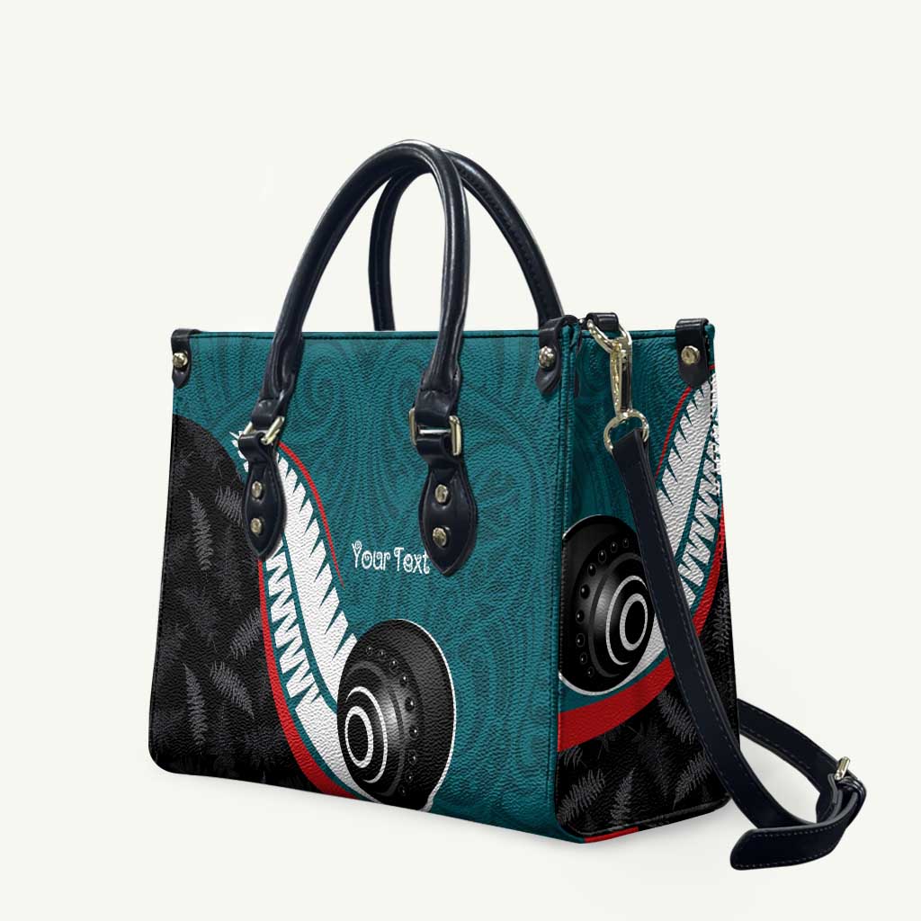Personalised Aotearoa Lawn Bowls Leather Bag Maori and Silver Fern Sporty Style Teal Color - Polynesian Pride