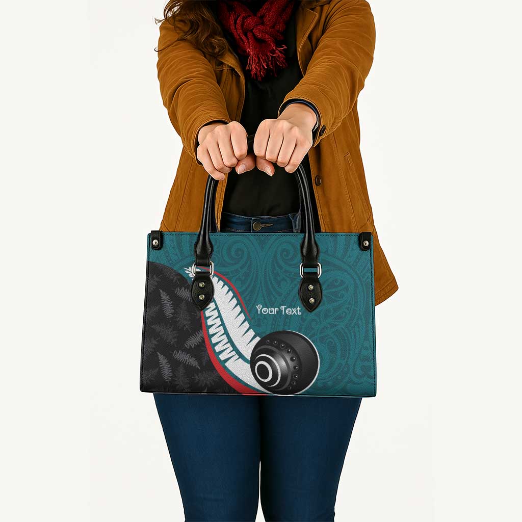 Personalised Aotearoa Lawn Bowls Leather Bag Maori and Silver Fern Sporty Style Teal Color - Polynesian Pride