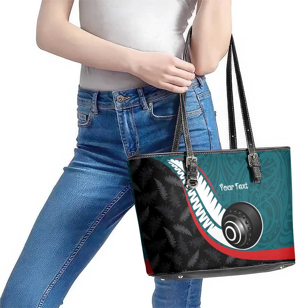 Personalised Aotearoa Lawn Bowls Leather Tote Bag Maori and Silver Fern Sporty Style Teal Color - Polynesian Pride