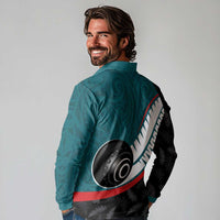 Personalised Aotearoa Lawn Bowls Long Sleeve Polo Shirt Maori and Silver Fern Sporty Style Teal Color - Polynesian Pride