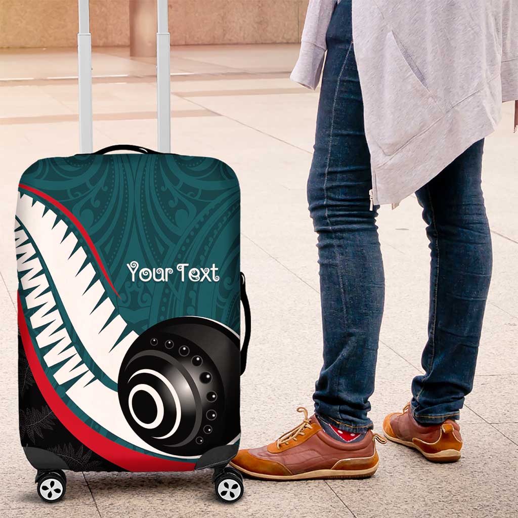 Personalised Aotearoa Lawn Bowls Luggage Cover Maori and Silver Fern Sporty Style Teal Color - Polynesian Pride
