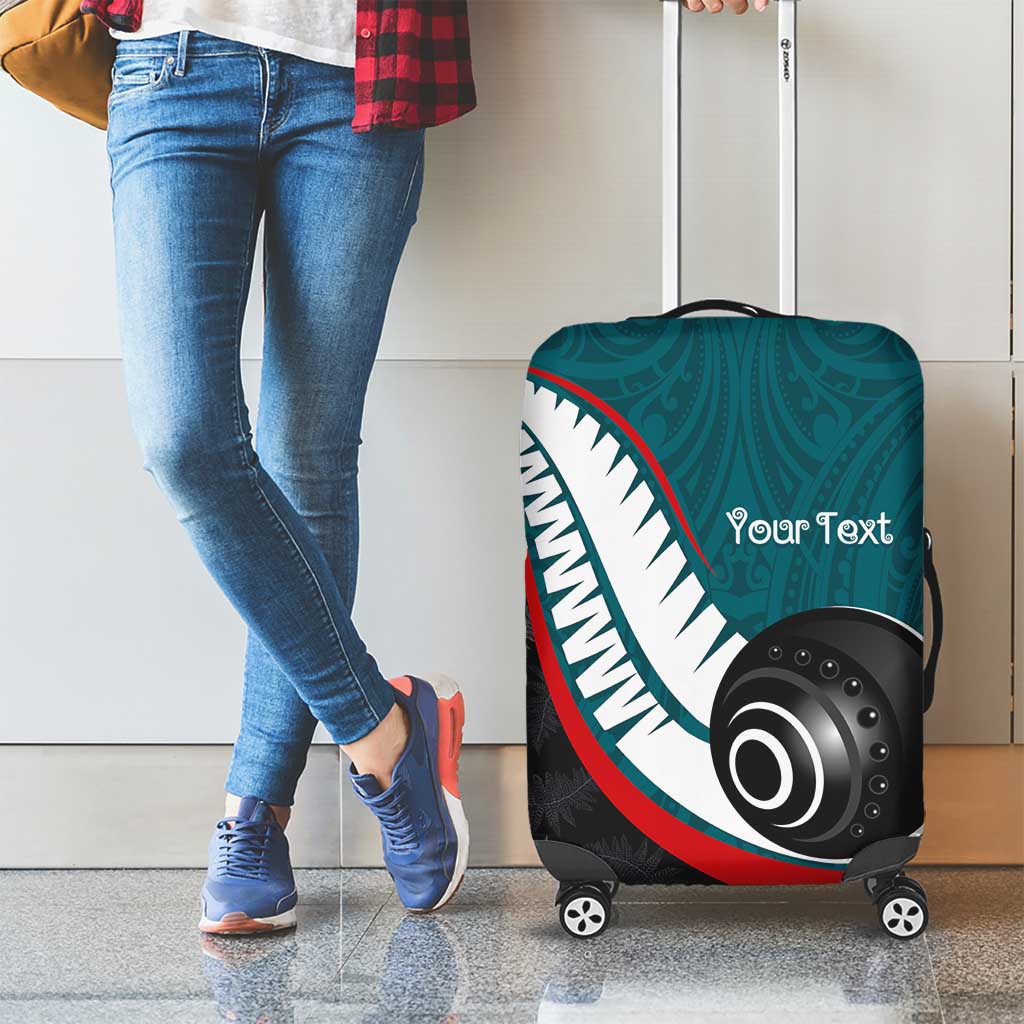 Personalised Aotearoa Lawn Bowls Luggage Cover Maori and Silver Fern Sporty Style Teal Color - Polynesian Pride