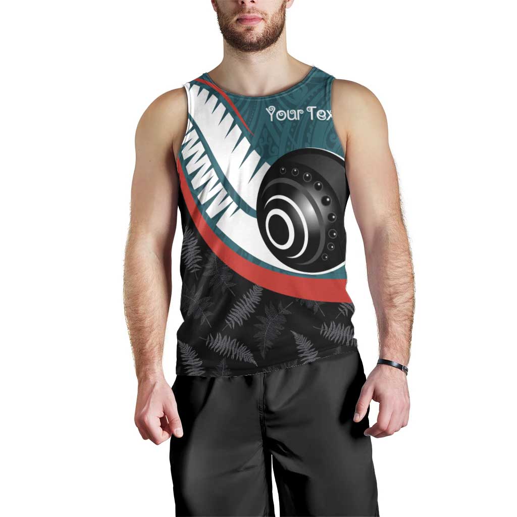 Personalised Aotearoa Lawn Bowls Men Tank Top Maori and Silver Fern Sporty Style Teal Color - Polynesian Pride