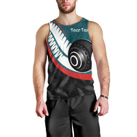 Personalised Aotearoa Lawn Bowls Men Tank Top Maori and Silver Fern Sporty Style Teal Color - Polynesian Pride