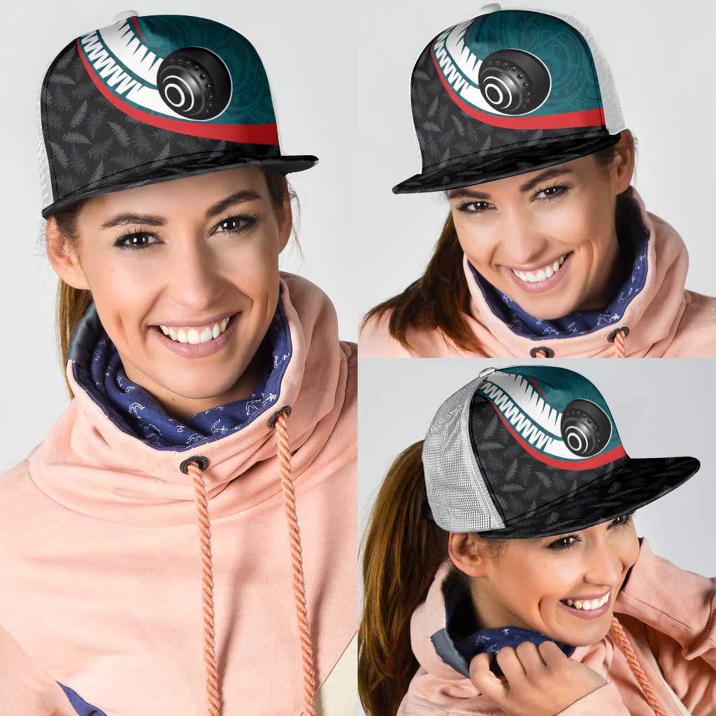 Aotearoa Lawn Bowls Mesh Trucker Cap Maori and Silver Fern Sporty Style Teal Color - Polynesian Pride