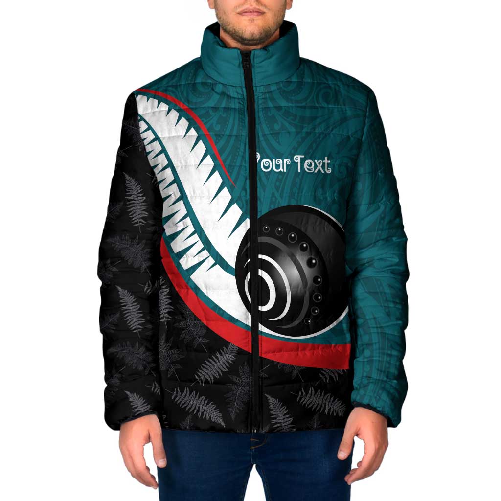 Personalised Aotearoa Lawn Bowls Padded Jacket Maori and Silver Fern Sporty Style Teal Color - Polynesian Pride