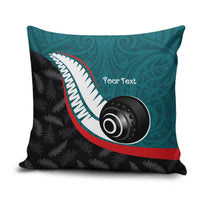 Personalised Aotearoa Lawn Bowls Pillow Cover Maori and Silver Fern Sporty Style Teal Color - Polynesian Pride
