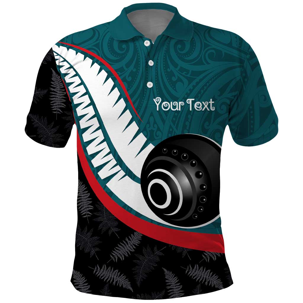 Personalised Aotearoa Lawn Bowls Polo Shirt Maori and Silver Fern Sporty Style Teal Color - Polynesian Pride