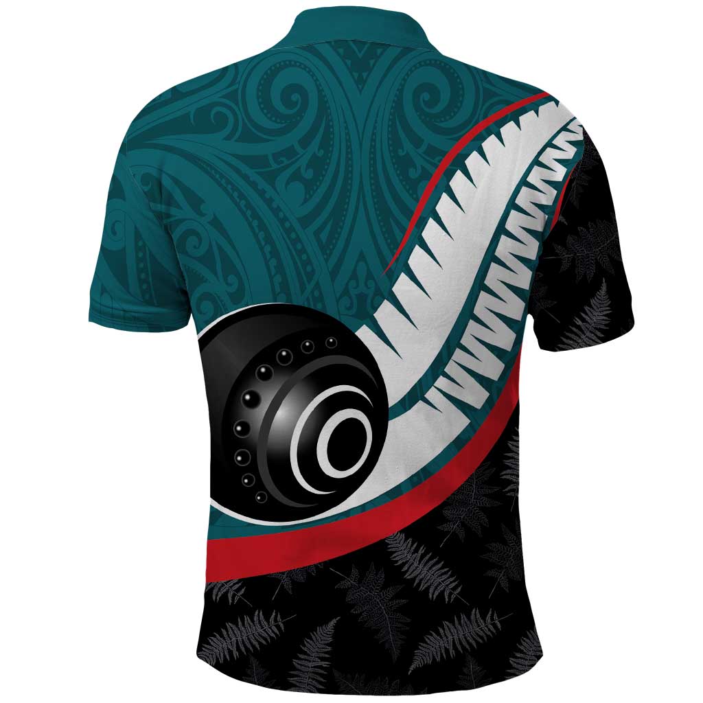 Personalised Aotearoa Lawn Bowls Polo Shirt Maori and Silver Fern Sporty Style Teal Color - Polynesian Pride