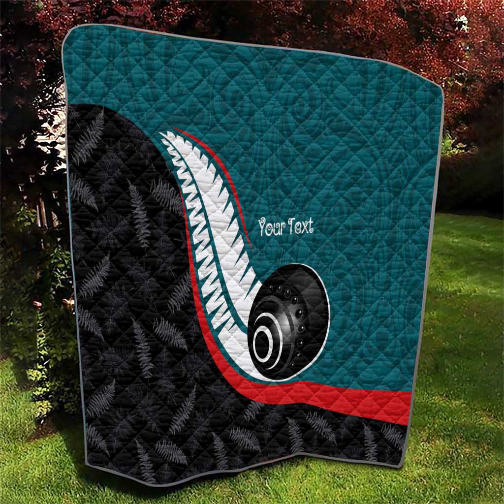 Personalised Aotearoa Lawn Bowls Quilt Maori and Silver Fern Sporty Style Teal Color - Polynesian Pride