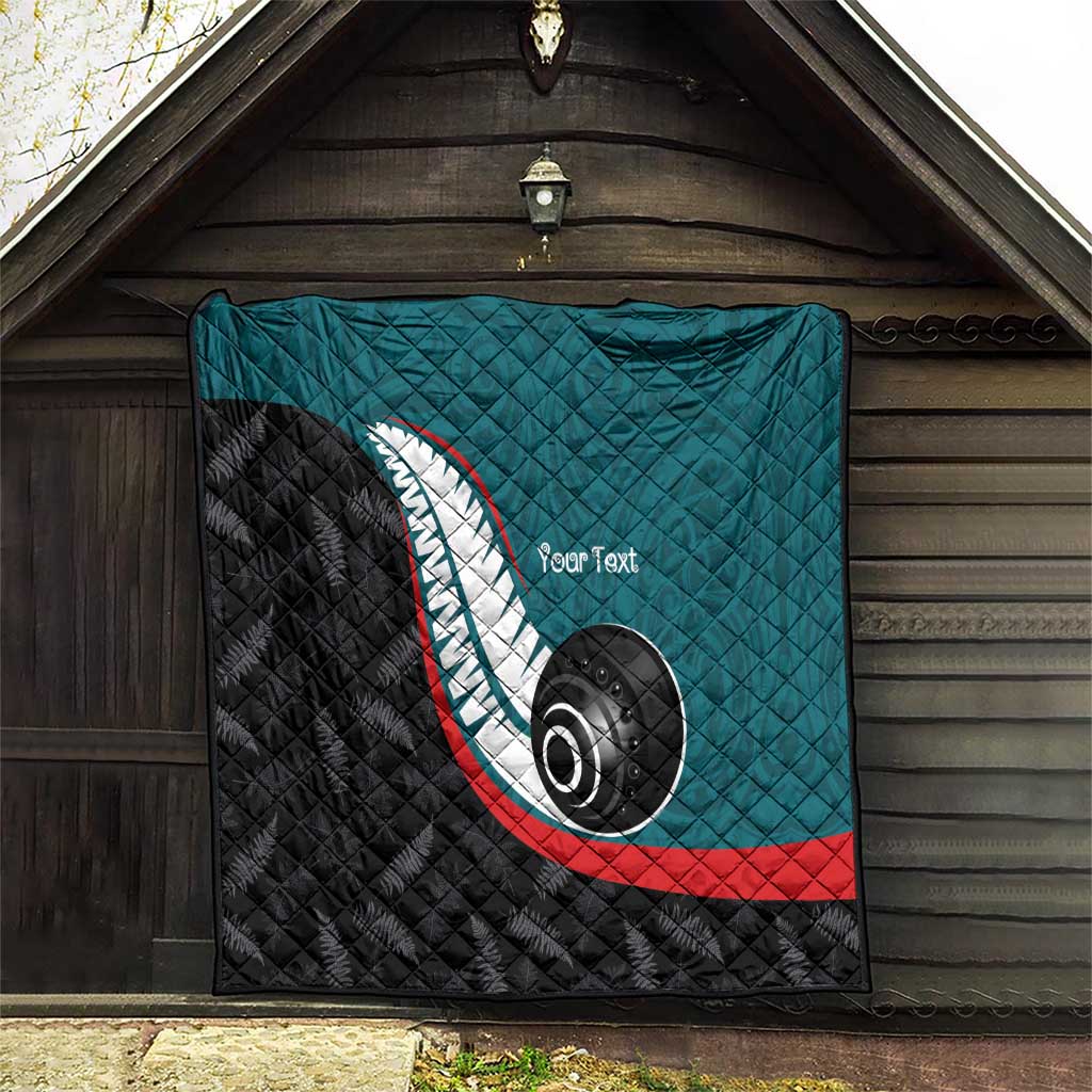 Personalised Aotearoa Lawn Bowls Quilt Maori and Silver Fern Sporty Style Teal Color - Polynesian Pride