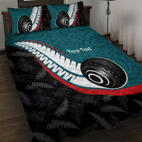Personalised Aotearoa Lawn Bowls Quilt Bed Set Maori and Silver Fern Sporty Style Teal Color - Polynesian Pride