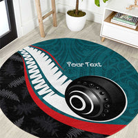 Personalised Aotearoa Lawn Bowls Round Carpet Maori and Silver Fern Sporty Style Teal Color - Polynesian Pride