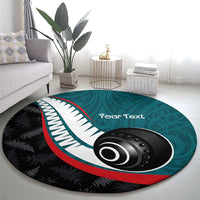 Personalised Aotearoa Lawn Bowls Round Carpet Maori and Silver Fern Sporty Style Teal Color - Polynesian Pride
