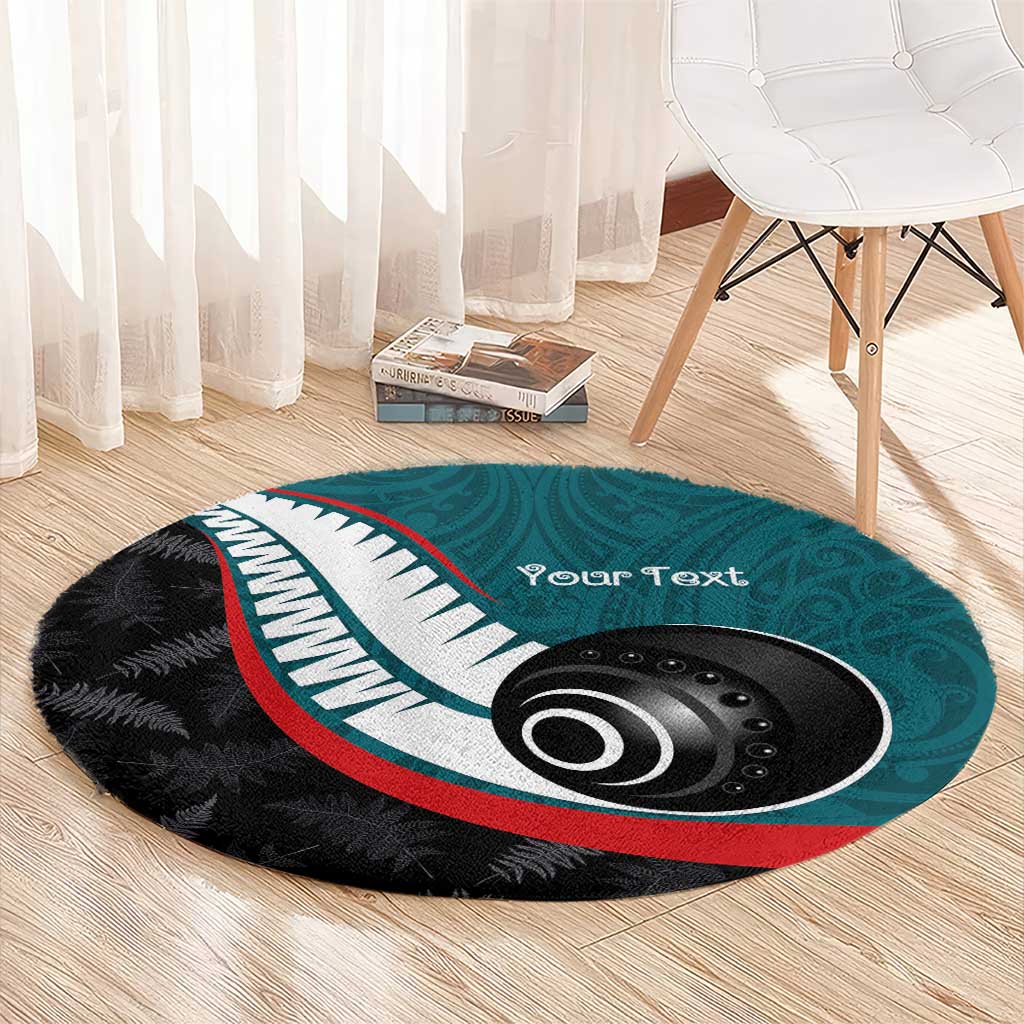 Personalised Aotearoa Lawn Bowls Round Carpet Maori and Silver Fern Sporty Style Teal Color - Polynesian Pride