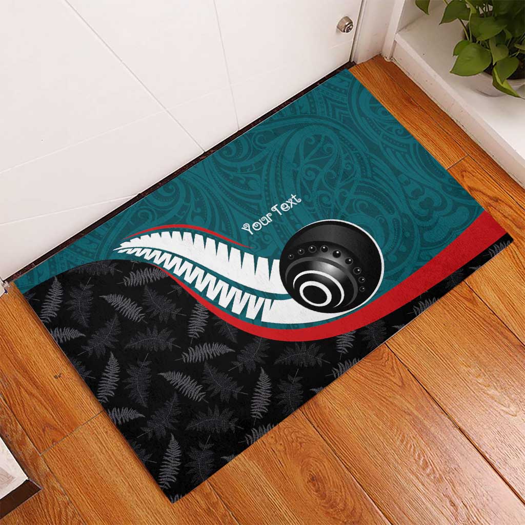Personalised Aotearoa Lawn Bowls Rubber Doormat Maori and Silver Fern Sporty Style Teal Color - Polynesian Pride