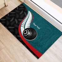 Personalised Aotearoa Lawn Bowls Rubber Doormat Maori and Silver Fern Sporty Style Teal Color - Polynesian Pride
