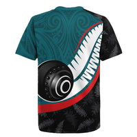 Personalised Aotearoa Lawn Bowls Rugby Jersey Maori and Silver Fern Sporty Style Teal Color - Polynesian Pride