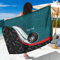 Personalised Aotearoa Lawn Bowls Sarong Maori and Silver Fern Sporty Style Teal Color - Polynesian Pride