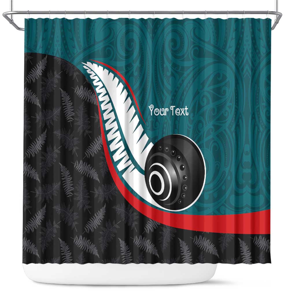Personalised Aotearoa Lawn Bowls Shower Curtain Maori and Silver Fern Sporty Style Teal Color LT03 Teal - Polynesian Pride