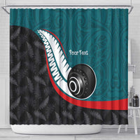 Personalised Aotearoa Lawn Bowls Shower Curtain Maori and Silver Fern Sporty Style Teal Color - Polynesian Pride