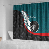 Personalised Aotearoa Lawn Bowls Shower Curtain Maori and Silver Fern Sporty Style Teal Color - Polynesian Pride