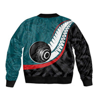 Personalised Aotearoa Lawn Bowls Sleeve Zip Bomber Jacket Maori and Silver Fern Sporty Style Teal Color - Polynesian Pride