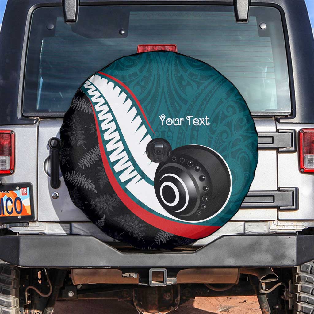 Personalised Aotearoa Lawn Bowls Spare Tire Cover Maori and Silver Fern Sporty Style Teal Color - Polynesian Pride