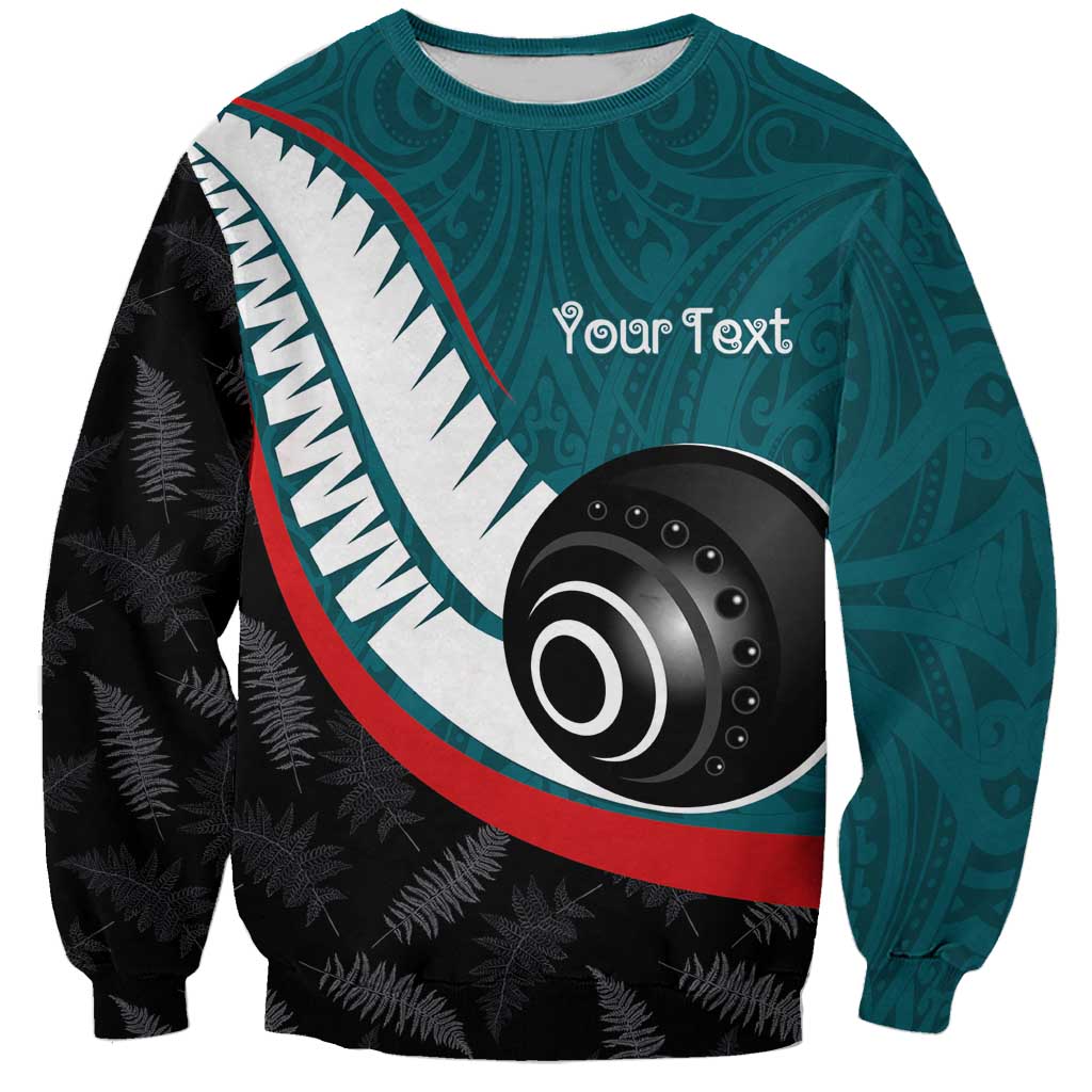 Personalised Aotearoa Lawn Bowls Sweatshirt Maori and Silver Fern Sporty Style Teal Color - Polynesian Pride