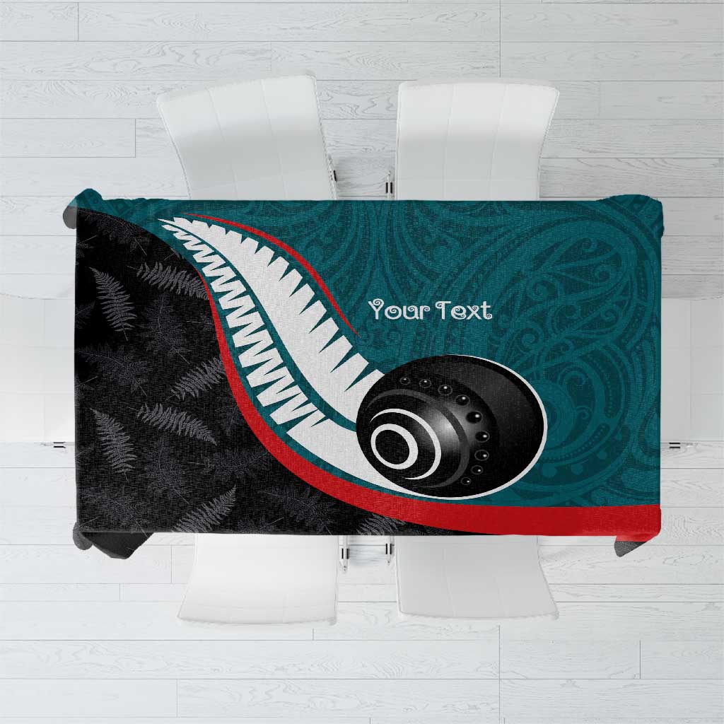 Personalised Aotearoa Lawn Bowls Tablecloth Maori and Silver Fern Sporty Style Teal Color LT03 Teal - Polynesian Pride
