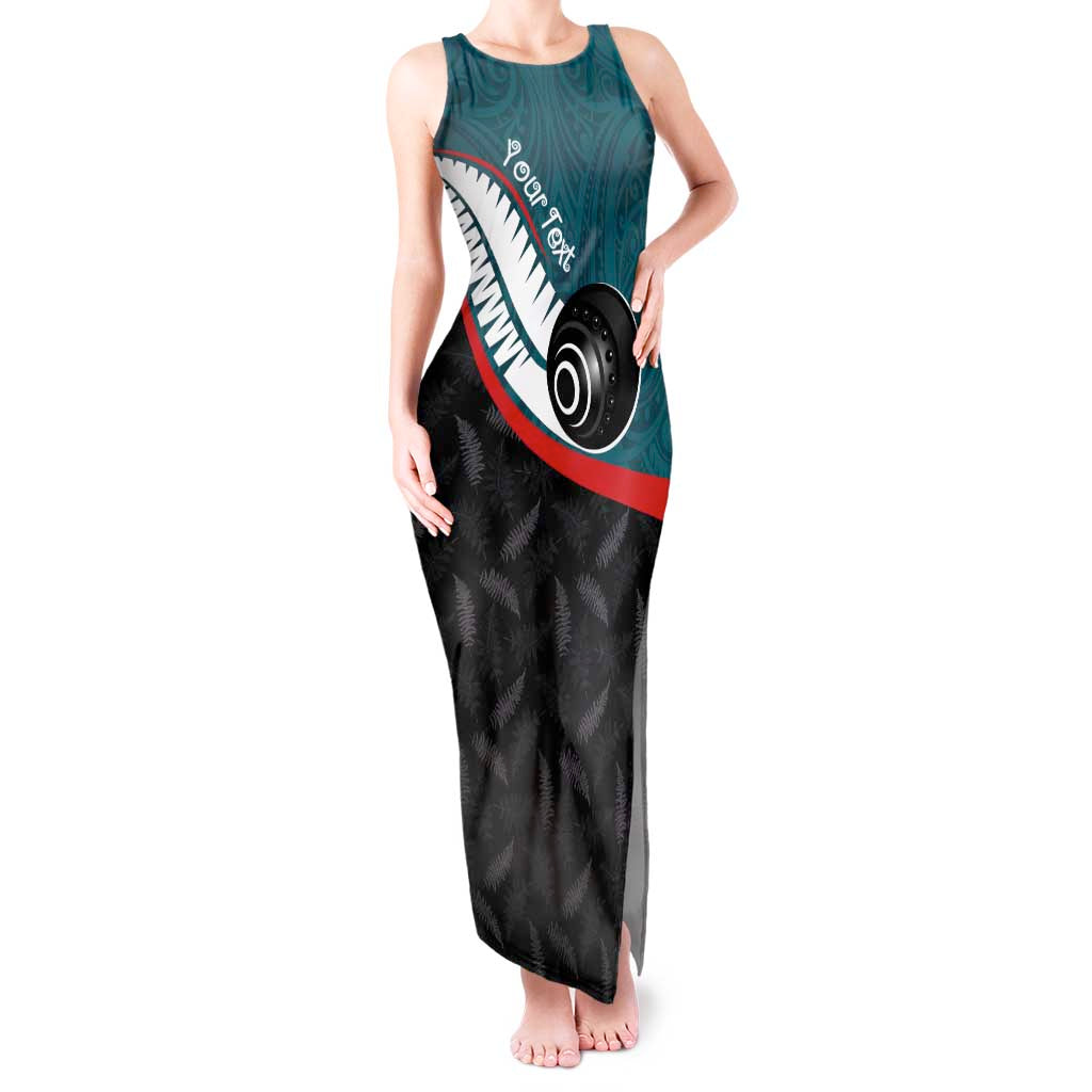 Personalised Aotearoa Lawn Bowls Tank Maxi Dress Maori and Silver Fern Sporty Style Teal Color - Polynesian Pride