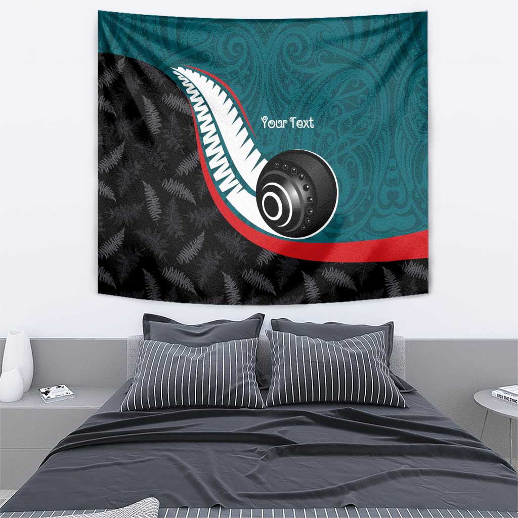 Personalised Aotearoa Lawn Bowls Tapestry Maori and Silver Fern Sporty Style Teal Color - Polynesian Pride