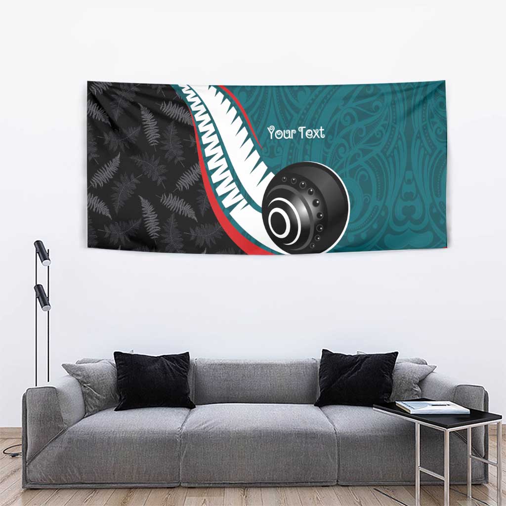 Personalised Aotearoa Lawn Bowls Tapestry Maori and Silver Fern Sporty Style Teal Color - Polynesian Pride