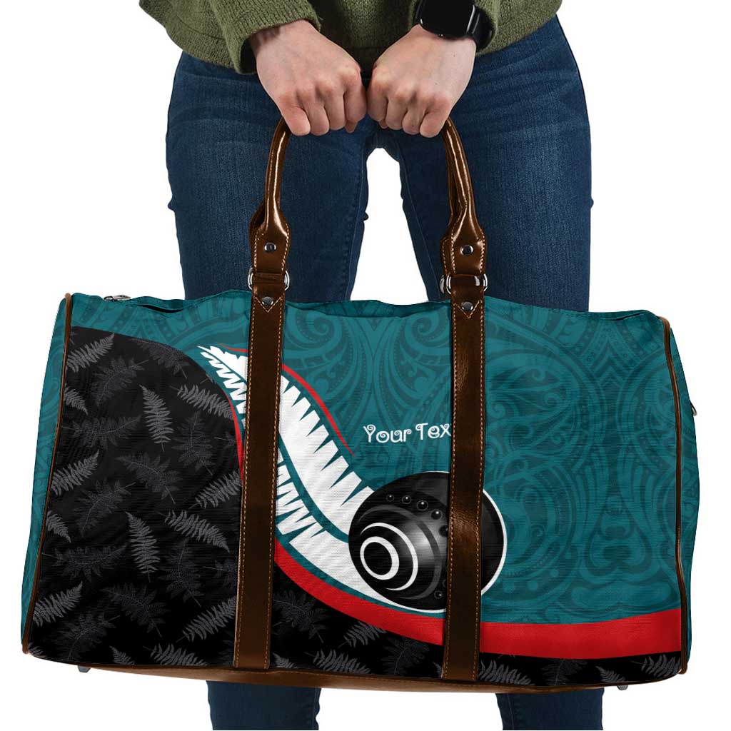 Personalised Aotearoa Lawn Bowls Travel Bag Maori and Silver Fern Sporty Style Teal Color - Polynesian Pride