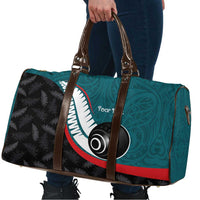 Personalised Aotearoa Lawn Bowls Travel Bag Maori and Silver Fern Sporty Style Teal Color - Polynesian Pride