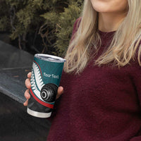 Personalised Aotearoa Lawn Bowls Tumbler Cup Maori and Silver Fern Sporty Style Teal Color - Polynesian Pride