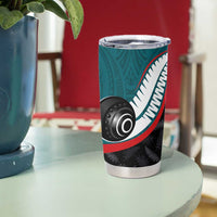 Personalised Aotearoa Lawn Bowls Tumbler Cup Maori and Silver Fern Sporty Style Teal Color - Polynesian Pride
