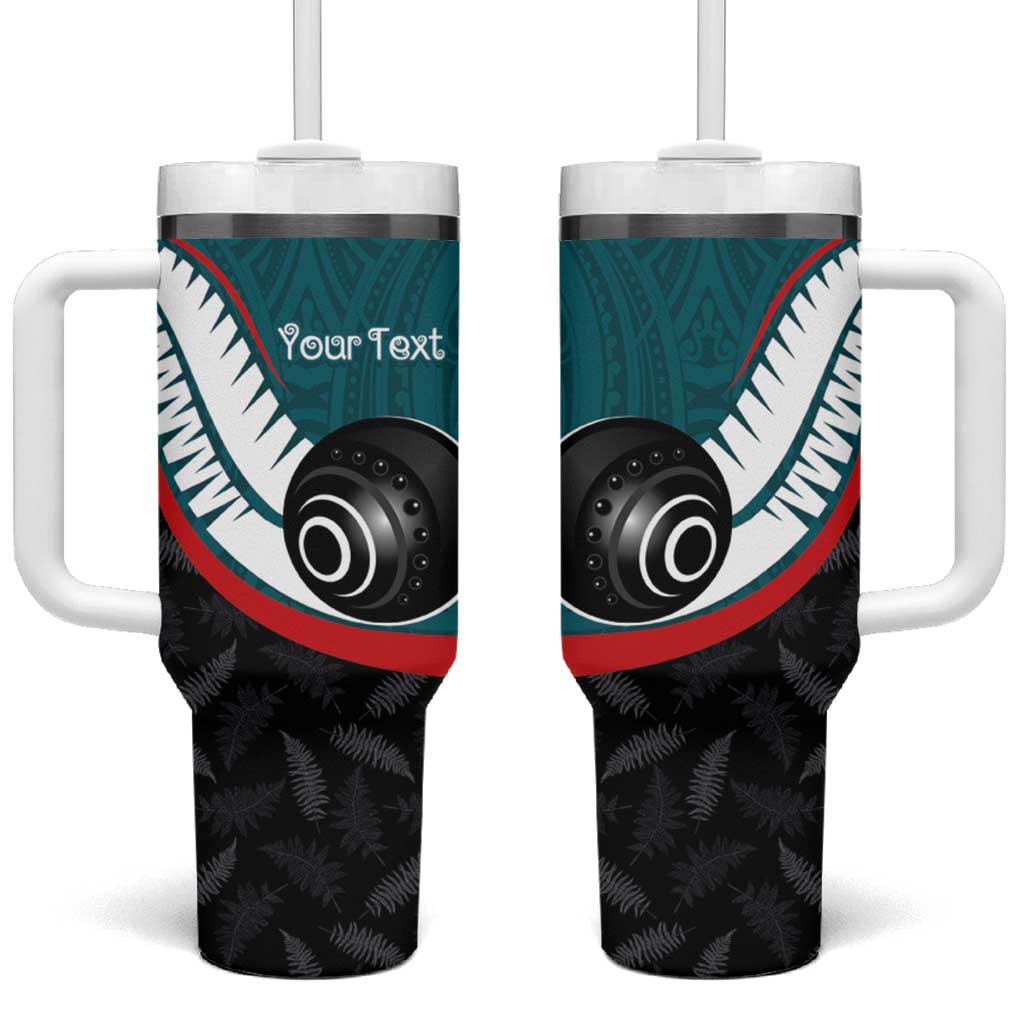 Personalised Aotearoa Lawn Bowls Tumbler With Handle Maori and Silver Fern Sporty Style Teal Color - Polynesian Pride