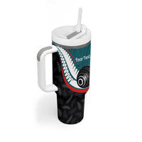 Personalised Aotearoa Lawn Bowls Tumbler With Handle Maori and Silver Fern Sporty Style Teal Color - Polynesian Pride
