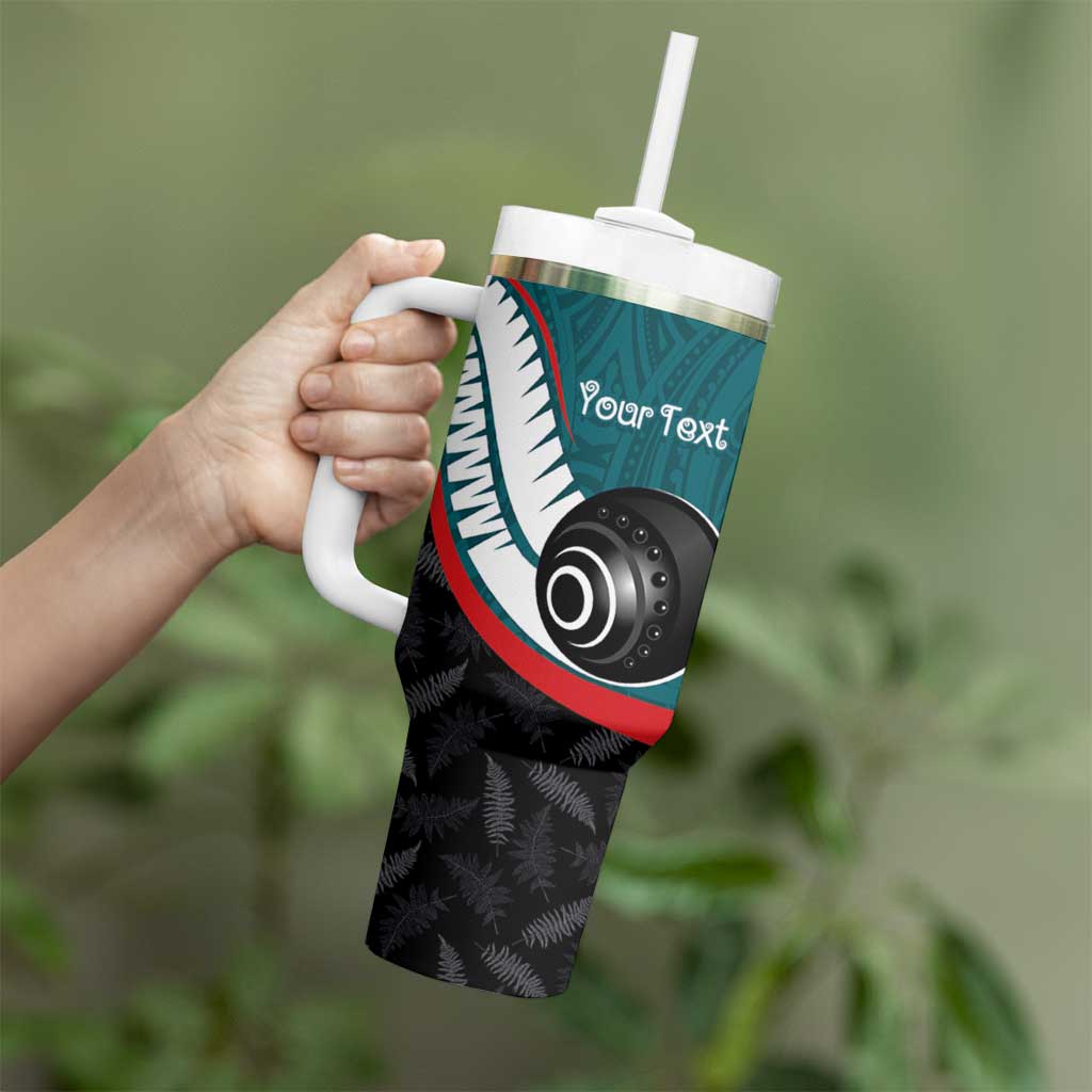 Personalised Aotearoa Lawn Bowls Tumbler With Handle Maori and Silver Fern Sporty Style Teal Color - Polynesian Pride