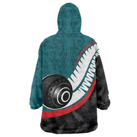 Personalised Aotearoa Lawn Bowls Wearable Blanket Hoodie Maori and Silver Fern Sporty Style Teal Color - Polynesian Pride