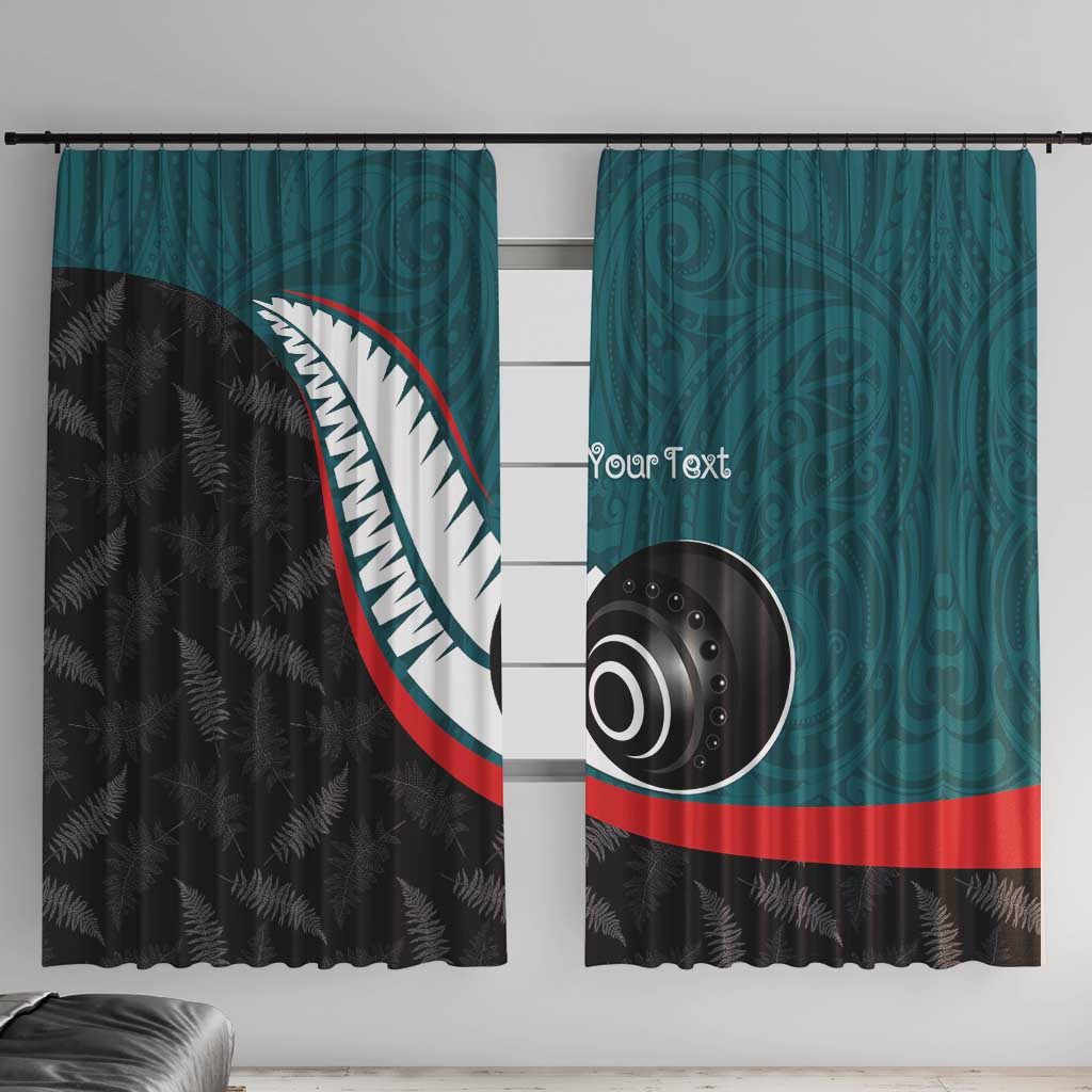 Personalised Aotearoa Lawn Bowls Window Curtain Maori and Silver Fern Sporty Style Teal Color LT03 With Hooks Teal - Polynesian Pride
