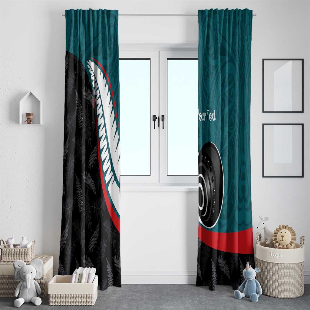 Personalised Aotearoa Lawn Bowls Window Curtain Maori and Silver Fern Sporty Style Teal Color - Polynesian Pride