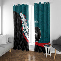 Personalised Aotearoa Lawn Bowls Window Curtain Maori and Silver Fern Sporty Style Teal Color - Polynesian Pride