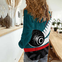 Personalised Aotearoa Lawn Bowls Women Casual Shirt Maori and Silver Fern Sporty Style Teal Color - Polynesian Pride