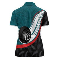 Personalised Aotearoa Lawn Bowls Women Polo Shirt Maori and Silver Fern Sporty Style Teal Color - Polynesian Pride